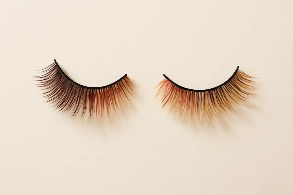 Editorial photograph related to colored false lashes for brown eyes