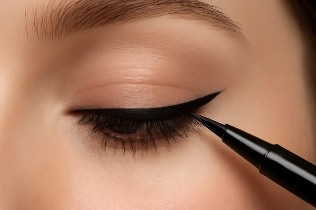 Detail photograph related to how to hide a lash band with eyeliner
