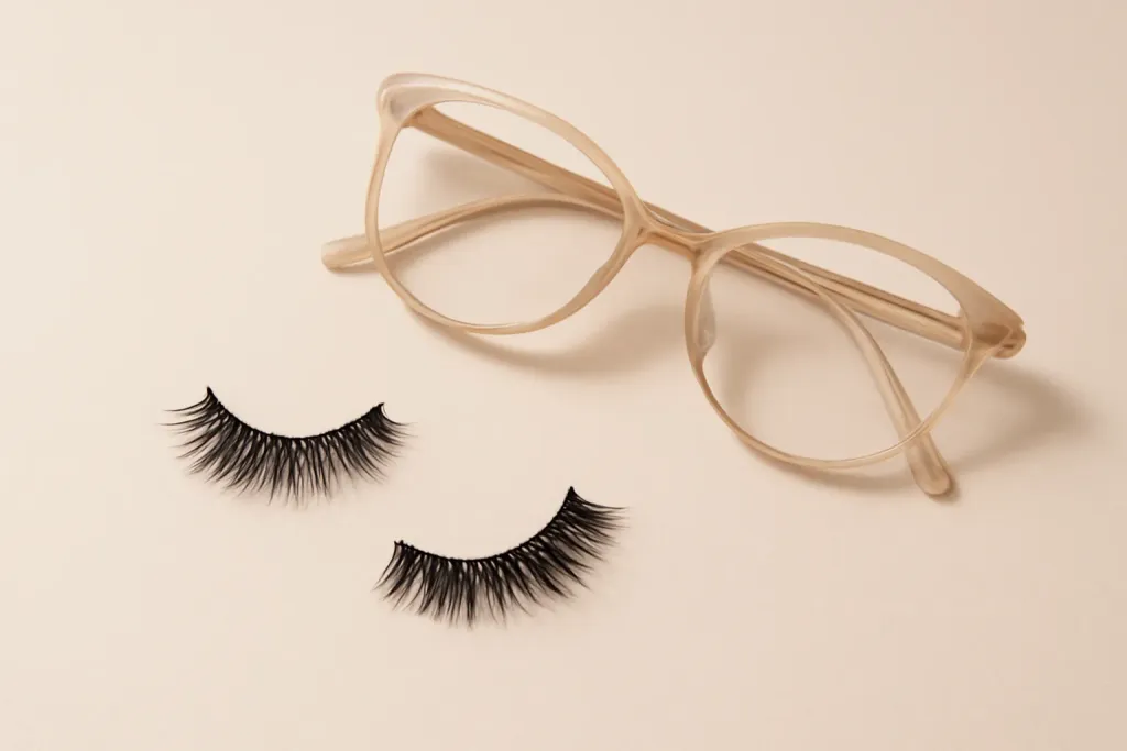 Editorial illustration related to false lashes for glasses